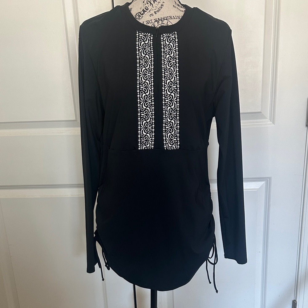Lands' End Black Tunic with White Lace Accent